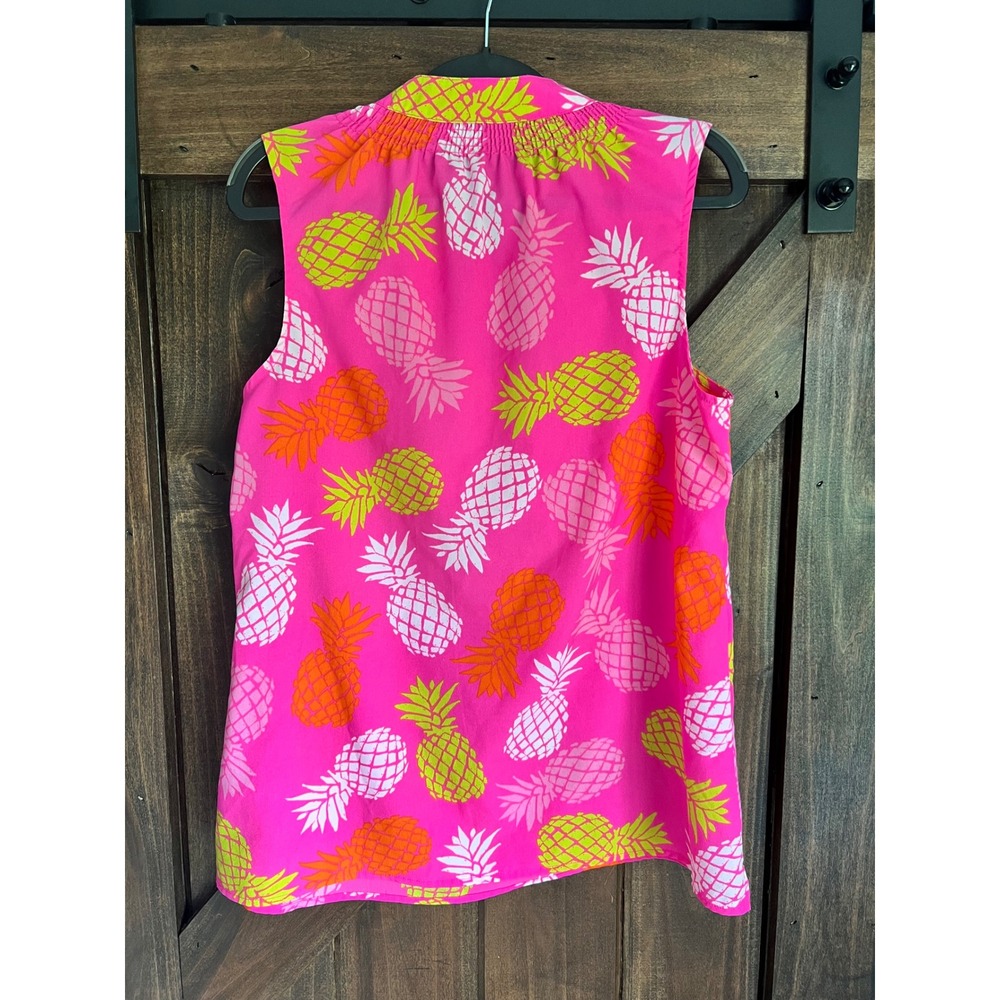 Macbeth Collection Pink Pineapple Sleeveless Blouse Smocked Top Womens Medium - Picture 7 of 7